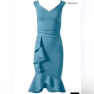 New Elegant Blue Ruffle Detail Dress Women’s Size XL